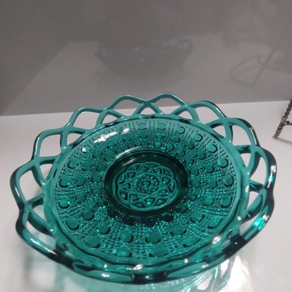 Imperial Glass Stiegel Green Teal Laced Edge Candy/Nut Bowl 6 1/4" - Picture 1 of 12